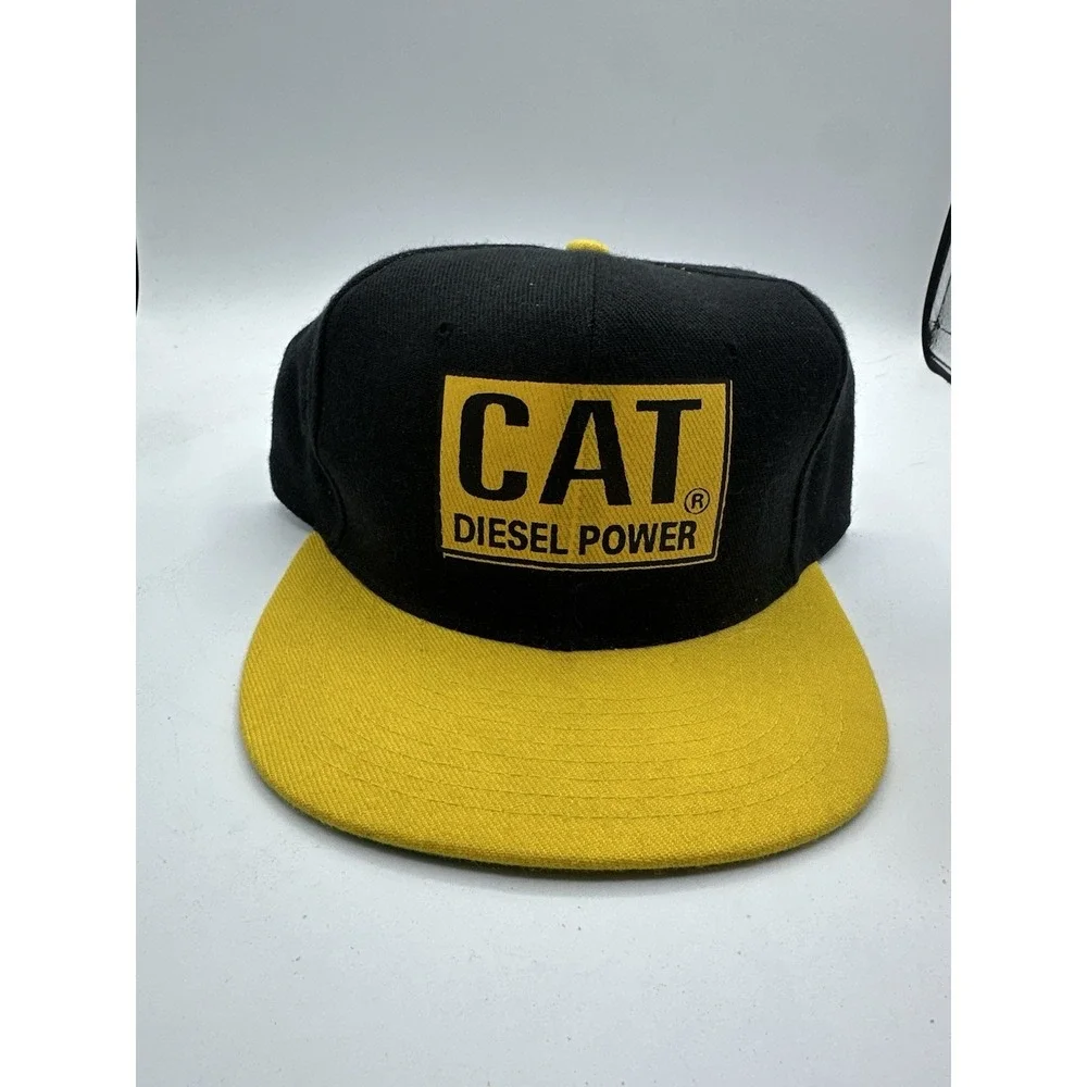VTG Caterpillar CAT Patch Snapback Hat Black Workwear Trucker Construction 90s